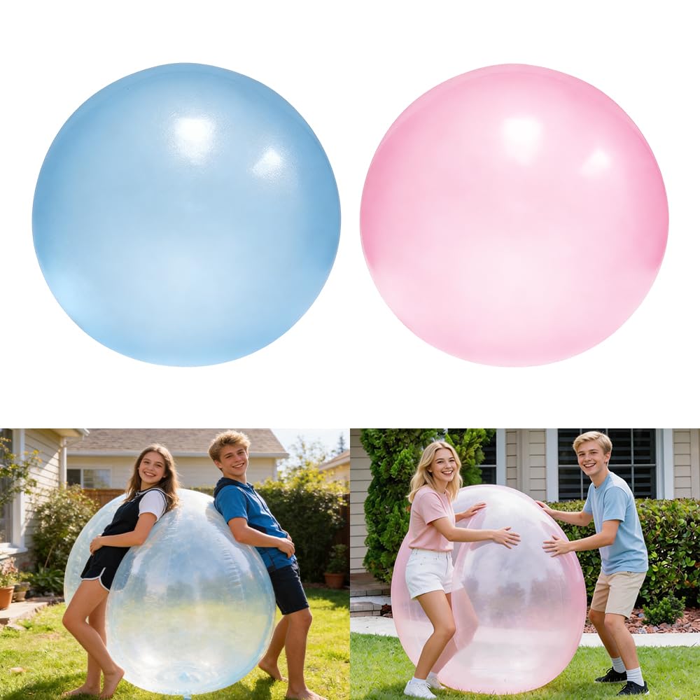 2 Piezas Globos de Agua Reutilizables, 120cm Bola de Burbujas XXL, Gigante Inflables Globos Agua Reutilizables, Gigantes de TPR Pelotas Gigantes para Beach Party Garden (Azul, Rosa)