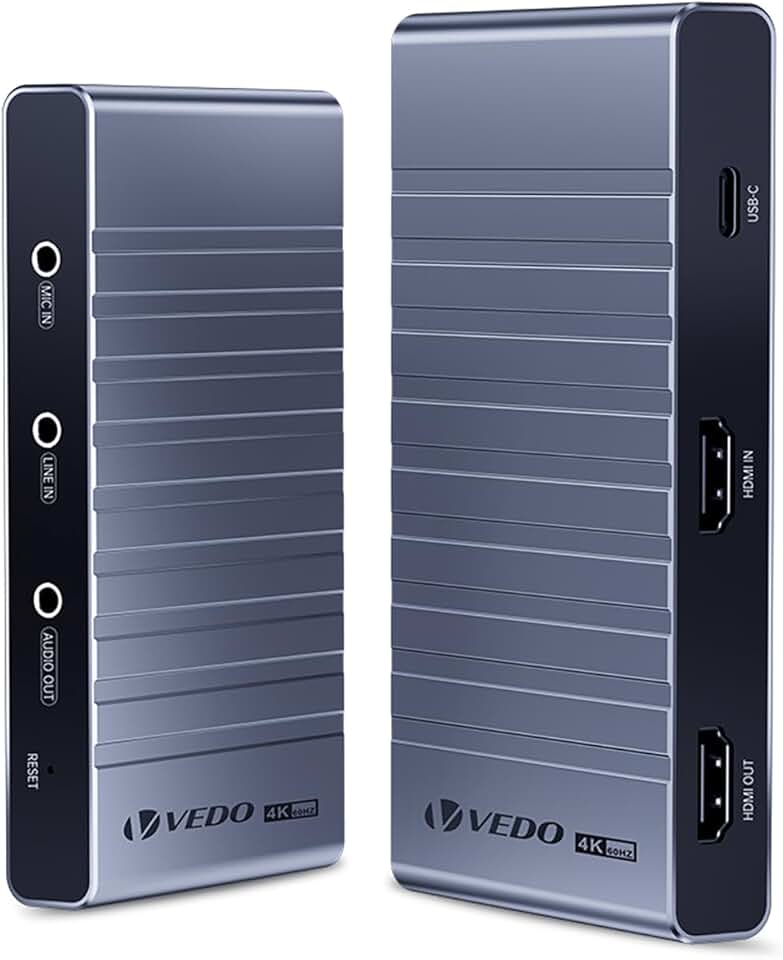 VEDO Placa de Captura de Vídeo de Canal Duplo, Captura 4K 60Hz HDR e Saída Loop, Taxa de Atualização de 240Hz, Formato RGB24,Plug-and-Play para Jogos e Transmissões ao Vivo,Compatível com PC/Console