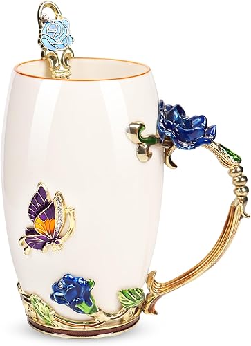 Tazas de té para el día de la madre, regalos para mamá, regalos de cumpleaños para mujeres, taza de cerámica con estampado de rosas con juego de