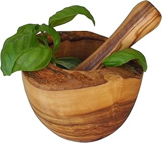 Naturally Med - Olive Wood Rustic Mortar and Pestle - 5.5". Large Size Mortar and Pestle Set for Grinding Herbs, Spices, Salsa etc. Handcrafted. Natural Edging.