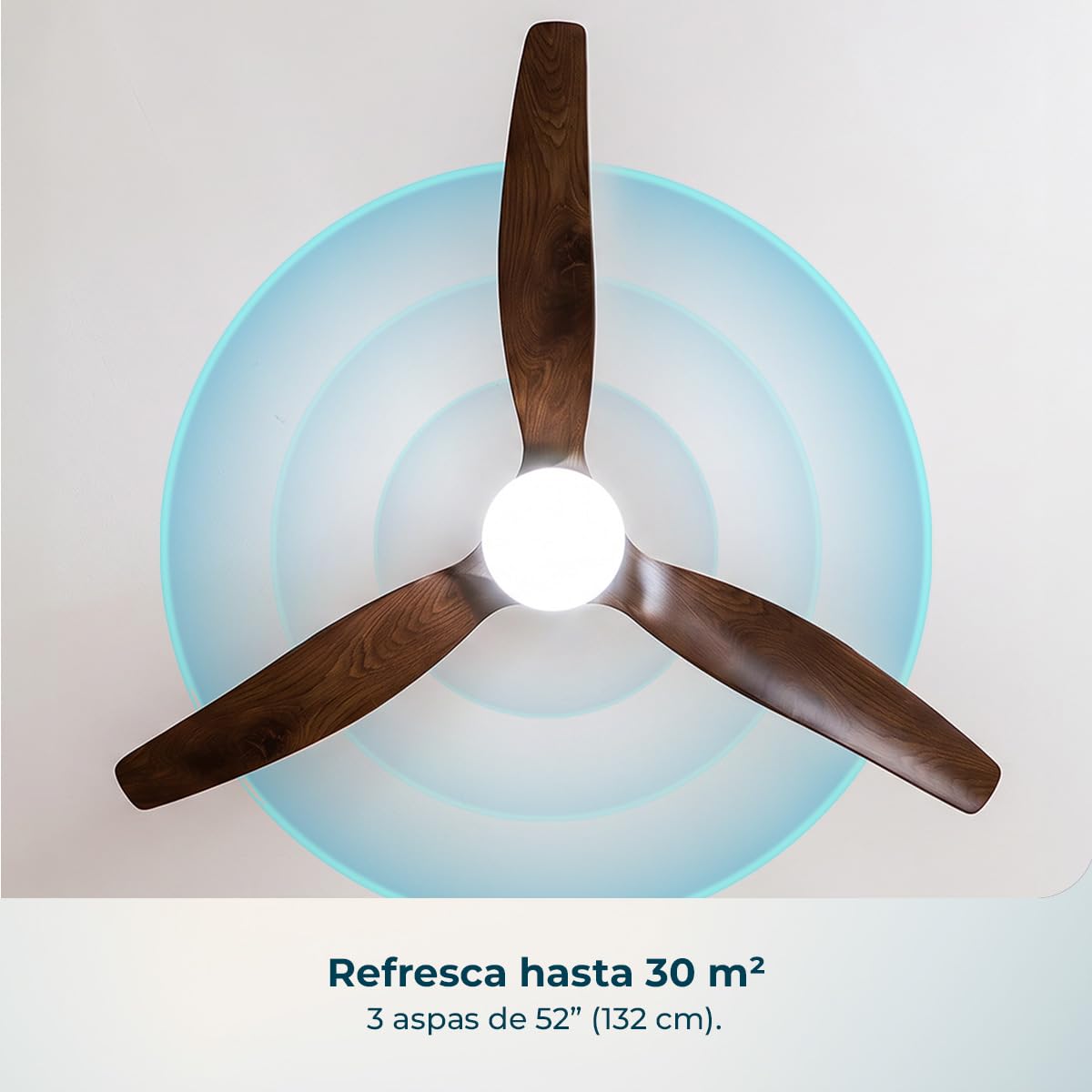 Cecotec Ventilador de Techo con Luz con Mando a Distancia EnergySilence Aero 4600 Arctic White&Sand. Motor DC 38W, Diámetro 132cm, Lámpara LED 18W, 3 Aspas, 6 Velocidades, Temporizador 8h