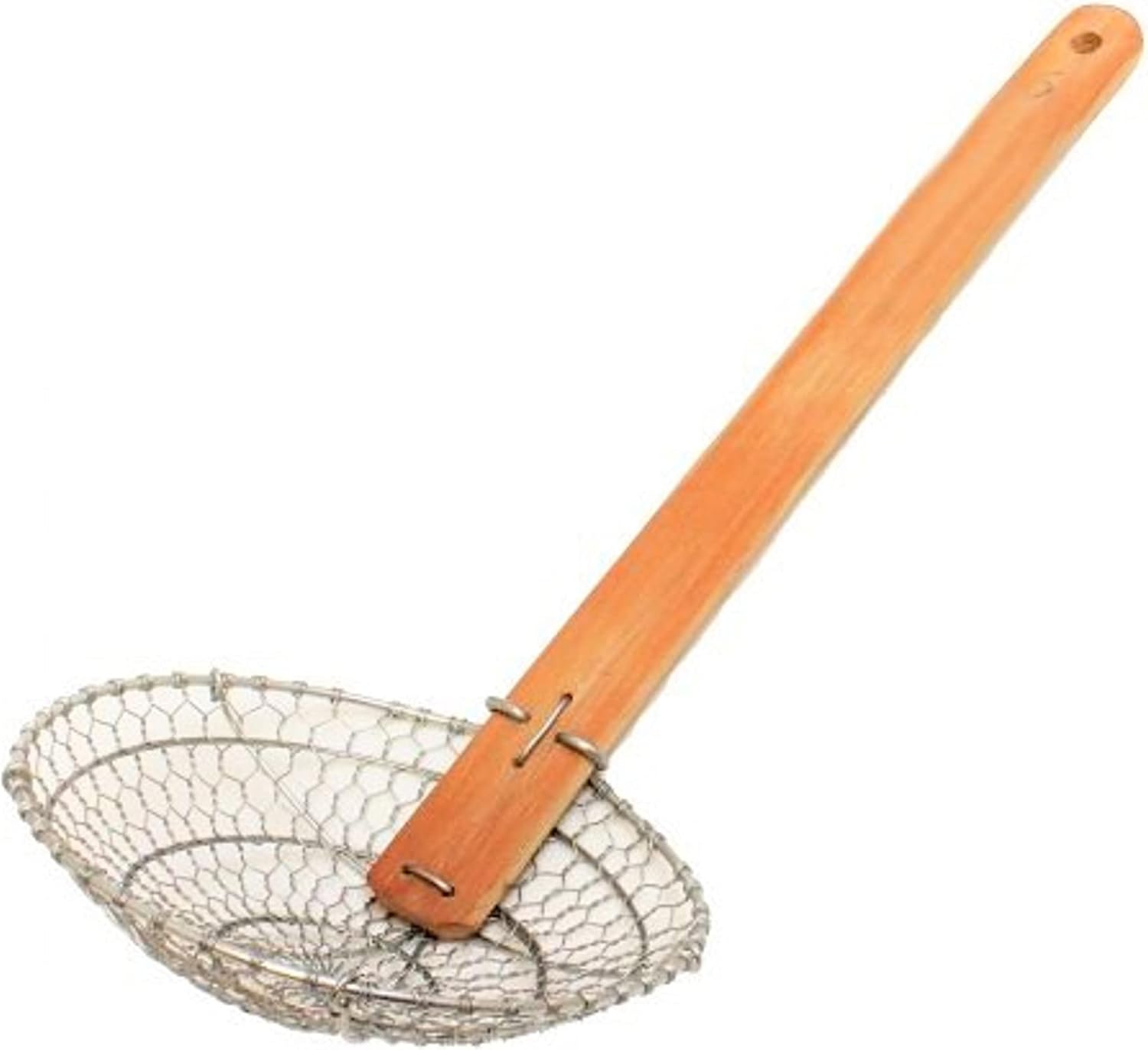 TrueCraftware- 8” Fine Mesh Skimmer Galvanized Steel with Natural Bamboo Handle- Spider Strainer Ladle Kitchen Frying Food Pasta Spaghetti for Cooking and Frying Pasta Strainer Spoon