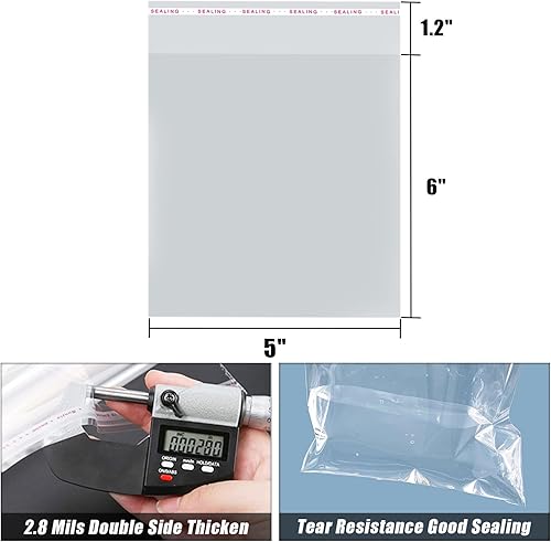 Miniatura 6 de SUREHOME Bolsas de celofán transparentes para galletas, paquete de regalo de 5 x 6 pulgadas, 100 envoltorios autoadhesivos de plástico para dulces