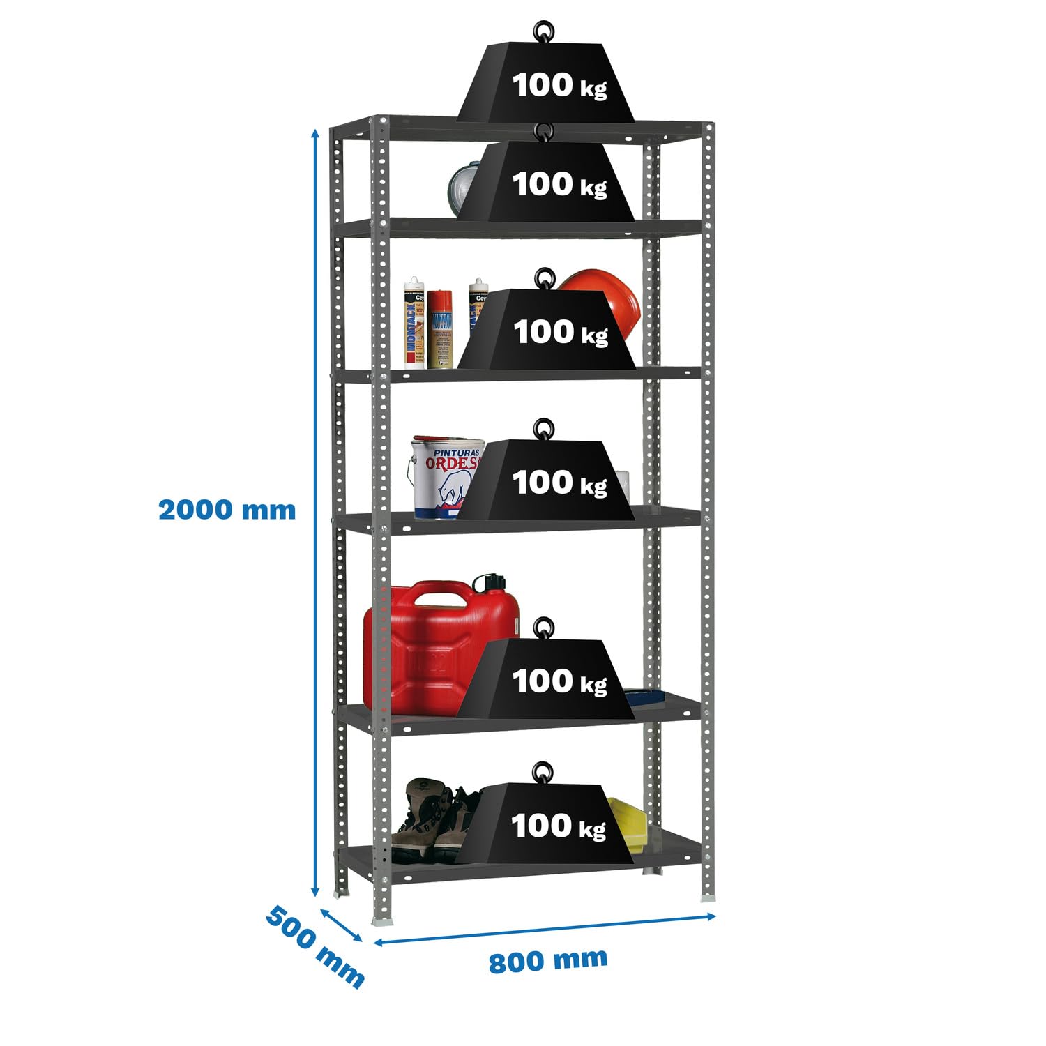 Simonrack Schwerlastregal, Lagerregal, 200x80x50 Metallregal, Kellerregal, Biegestelle 100 kg, 6 Fachböden, Antracite - Comfort