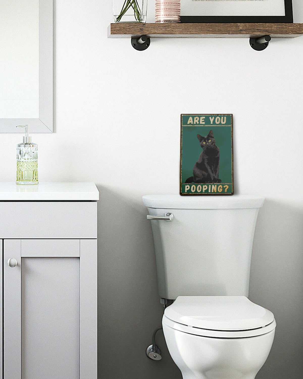 ALKB Black Cat Are You Pooping Metal Tin Sign Vintage Bathroom Decor 8x12" image 4