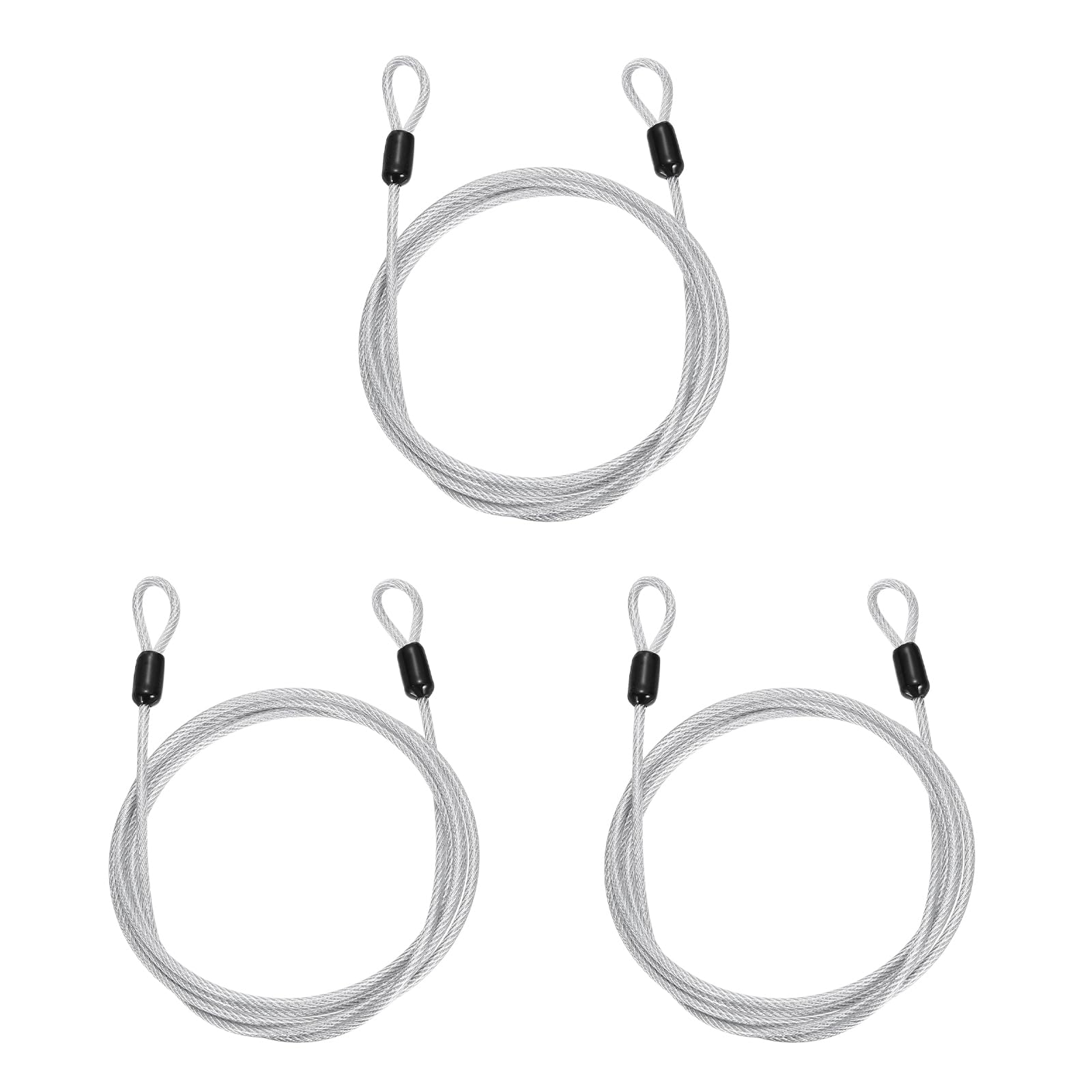 PATIKIL Security Cable Lock (3mm x 1.5m, 4.9ft 110lb Load Capacity, Clear)(3 Pcs) Vinyl Coated Stainless Steel Flexible Wire Rope Safety Cable Luggage Lock with Double Loops