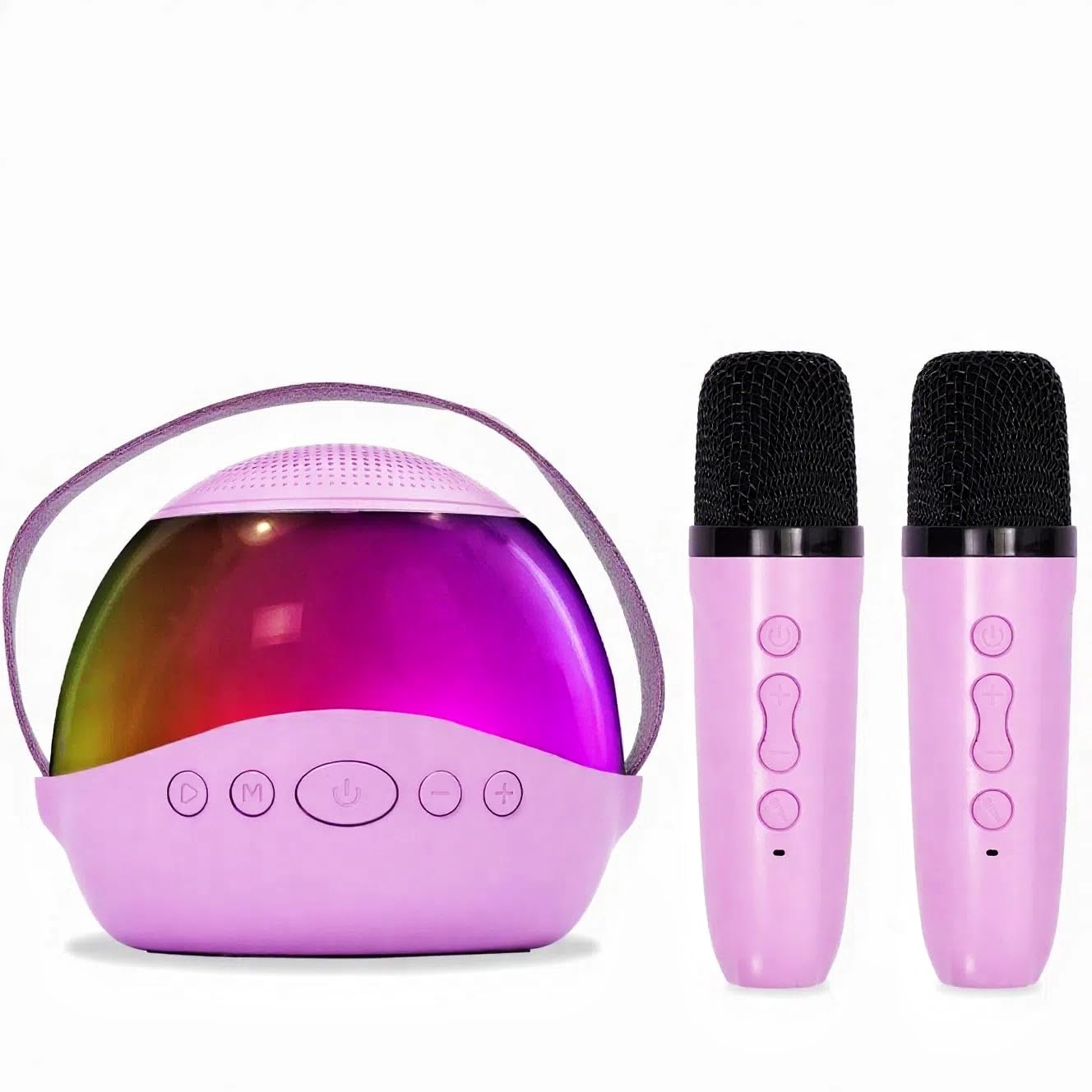 Mini Karaoke Machine for Kids,Karaoke Toys with 2 Wireless Microphones,Portable Bluetooth Speaker with Voice Changing Effects & LED Lights,Eliminate Original Sound,Gifts For Girls Boys Toddlers Pink