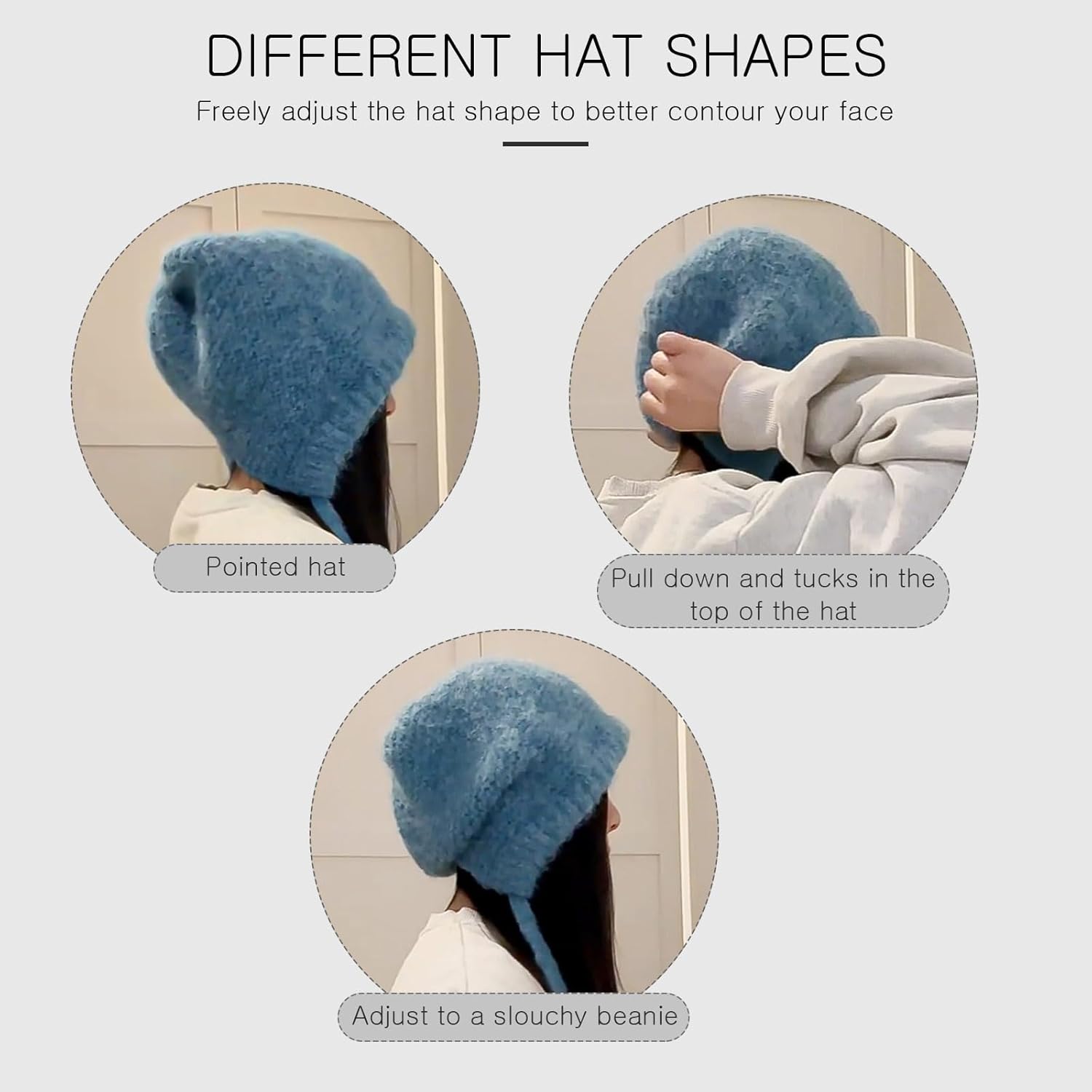 Winter Wool Knitted Hat Adjustable Drawstring Dual Purpose Earflap Hat and Knitted Bag Slouch Beanie Baggy Skull Cap - Image 4