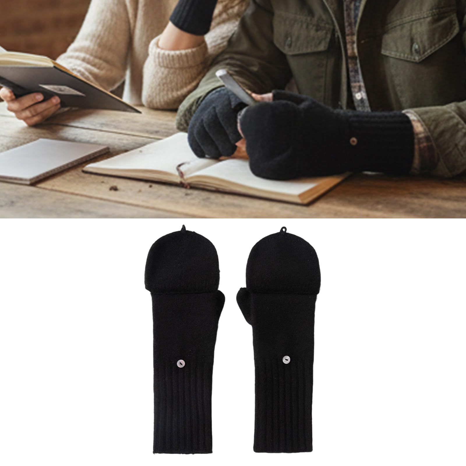 Guantes de invierno unisex de mezcla de lana, medio dedo con parte superior enrollable, para ciclismo al aire libre, accesorio de mano, accesorio de invierno, diseño unisex, mezcla de lana de