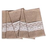 Ling's moment 100 Pack 4 x 8 Inch Natural Burlap Silverware Napkin Holders Cutlery Holders Pouch for Vintage Wedding Decorations Party Bridal Shower Table Setting Decorations