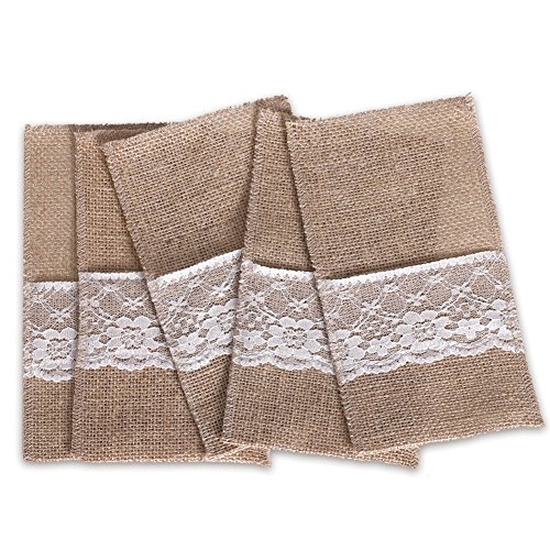 Ling's moment 100 Pack 4 x 8 Inch Natural Burlap Silverware Napkin Holders Cutlery Holders Pouch for Vintage Wedding Decorations Party Bridal Shower Table Setting Decorations