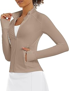 Chaqueta deportiva ligera con cremallera para mujer, para correr, entrenamiento, yoga, pista, con agujeros para el pulgar