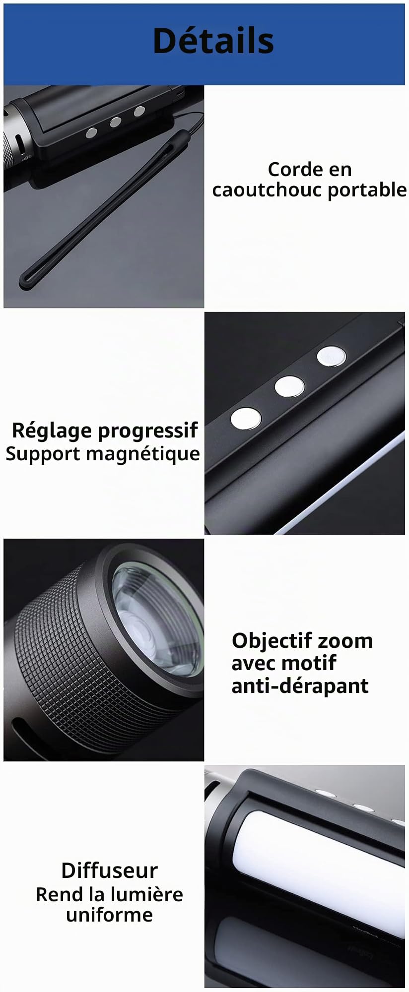 MIJIA NexTool Outdoor 6 en 1 lampe de poche zoomable, portable, mode normal et alarme double source lumineuse poignée rotative à 360 degrés (noir)