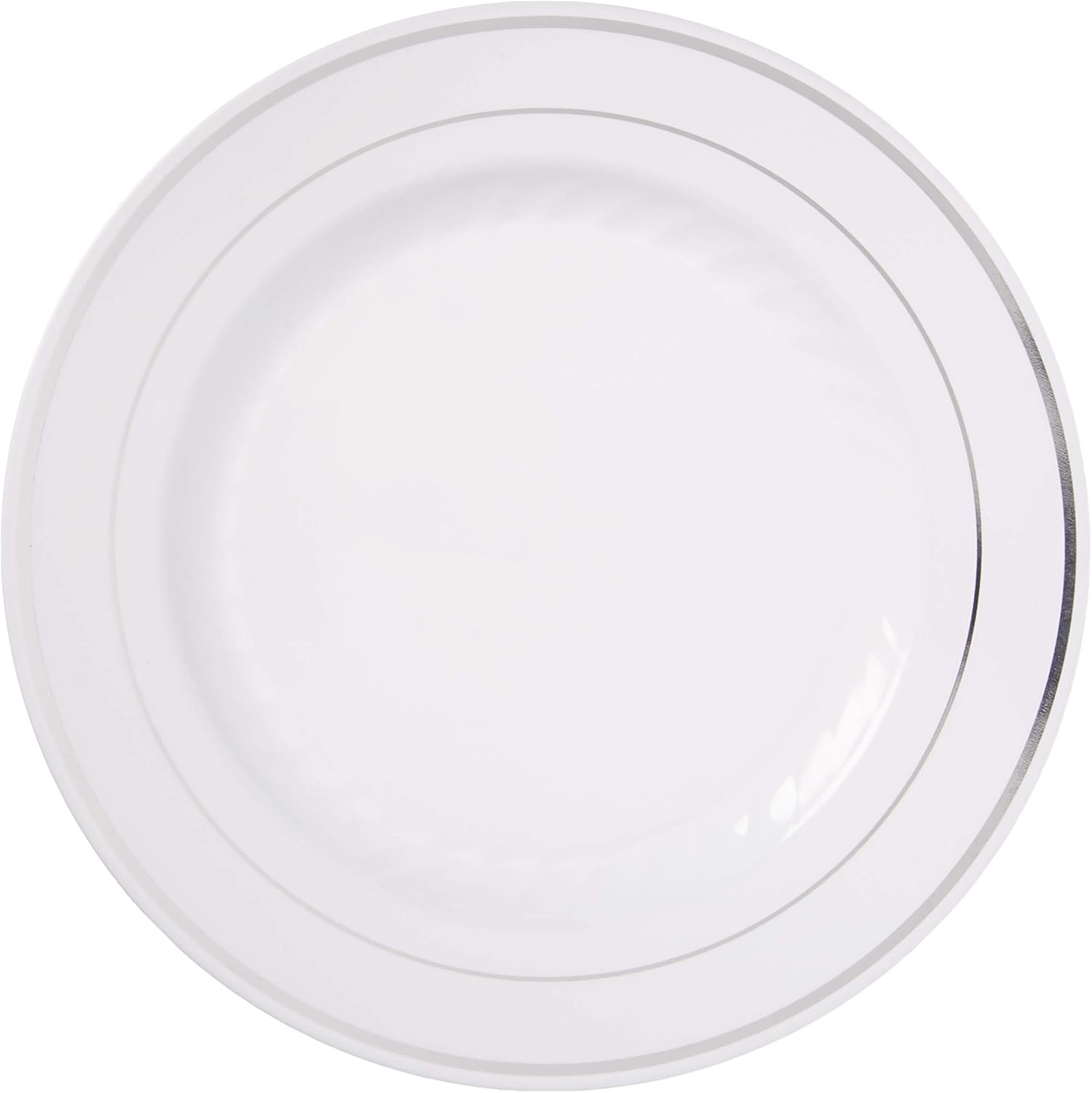 Fineline Settings Silver Splendor White With Silver Round China-Like 9" Plate 120 Pieces