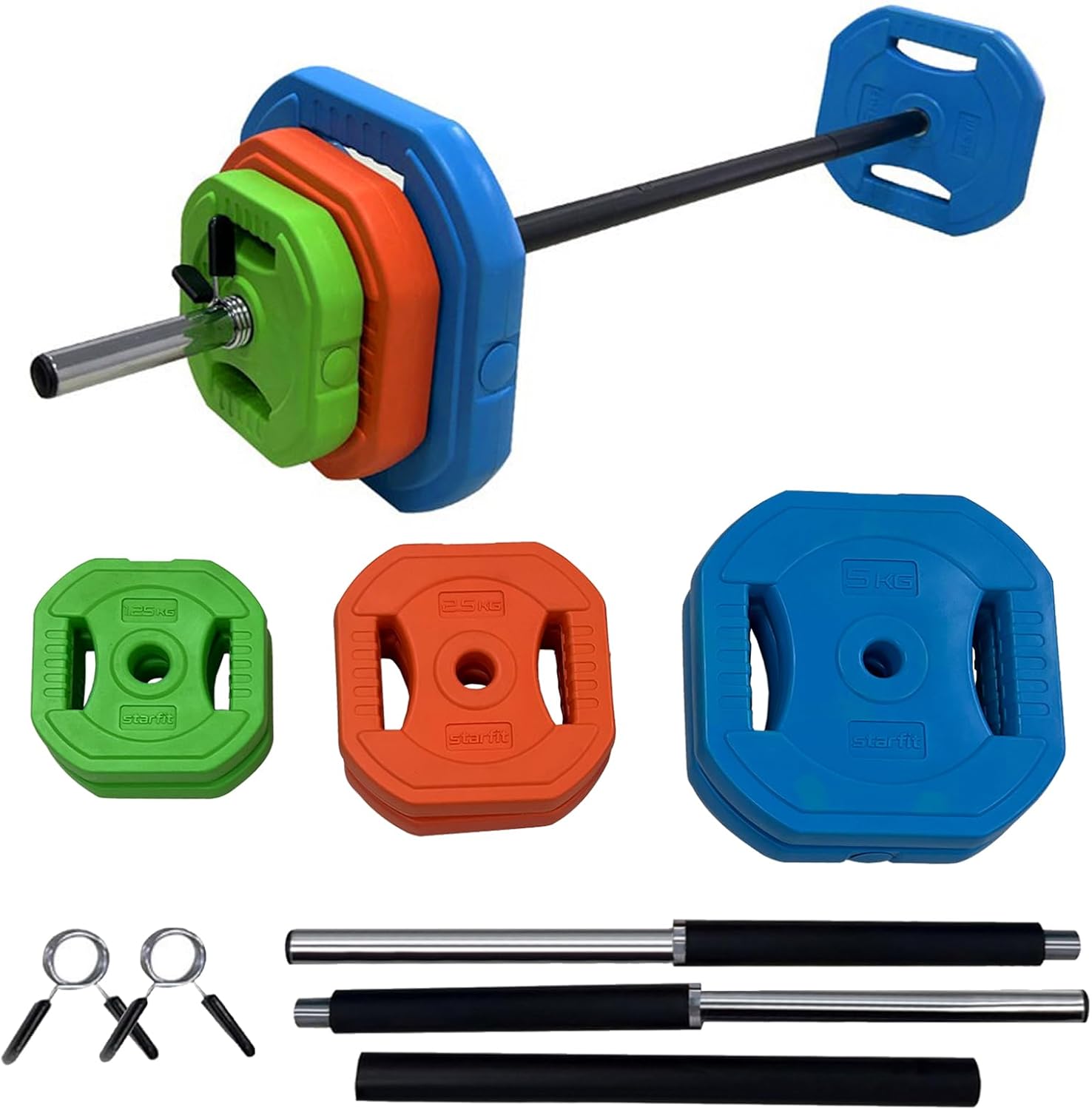 Adjustable Barbell Sets 40LB/20KG - PU Home Weight Set, Home Gym Equipment with Shoulder Pad, Multi-Weight Plates & Collars for Strength Training and Weightlifting, Round/Square, Black/Multi-Color