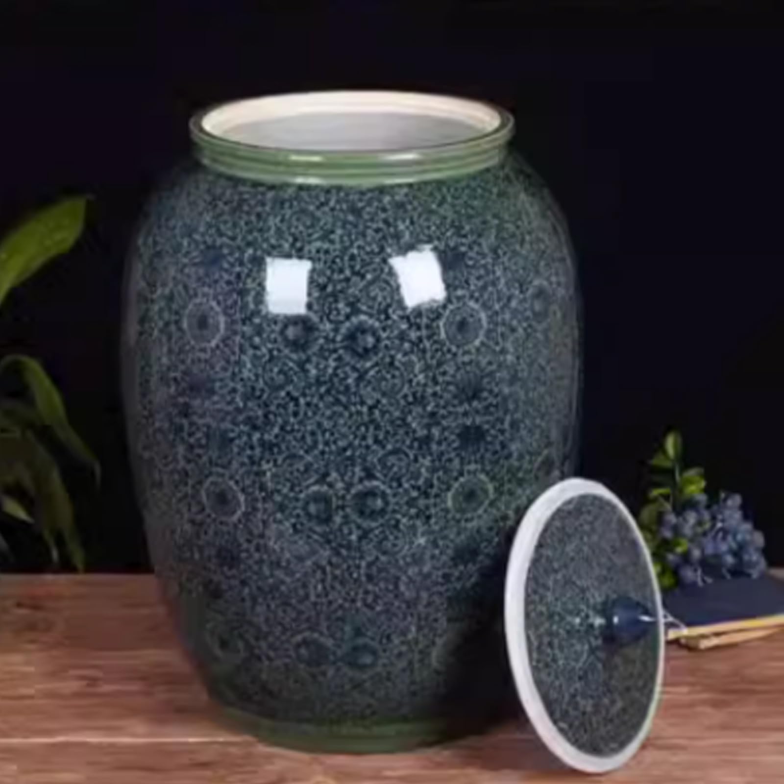 Contenitori in Ceramica per la conservazione di Cereali e Riso Barattoli retrò Cinesi con Coperchio Contenitori per Cereali sigillati per Uso Domestico(10kg)