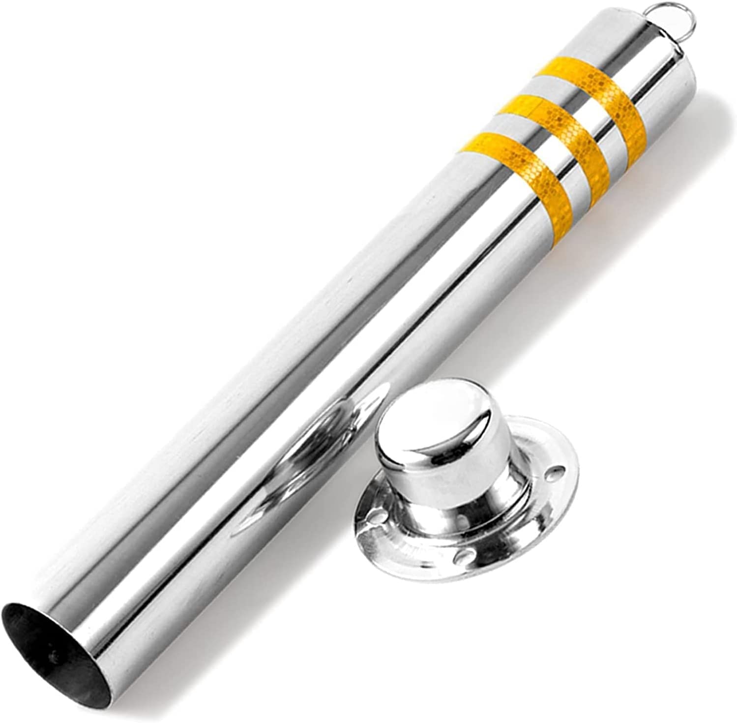 Aioneer Stainless Steel Parking Post Bollard With Reflective Strips - Heavy-Duty Driveway Barrier For Garage & Parking Lot Safety - Durable 800X76Mm Silver Cone Design-Silver-650x89mm/25.5x3.5in