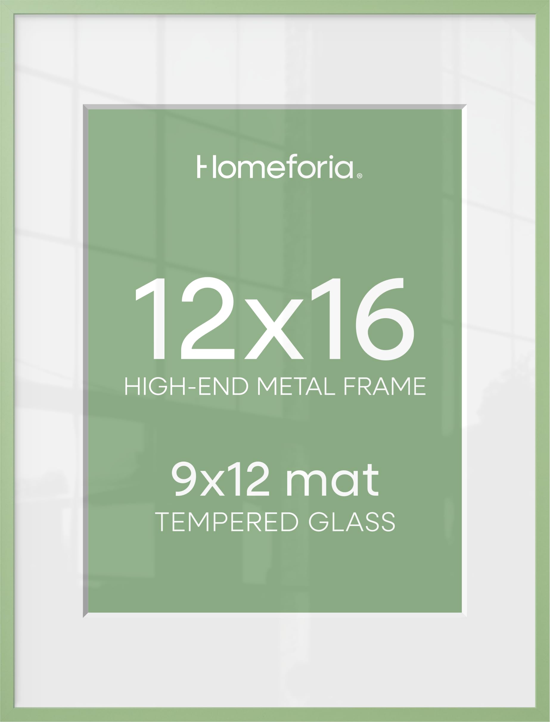 Homeforia 12x16 Green Picture Frame, High-End Metal, 9x12 Mat, Glass | High End Aluminum, Tempered Glass, Acid-Free 9x12 Removable Mat, 12x16 in Edge-to-Edge Display 16x12, Wall Kit, Set Of 2