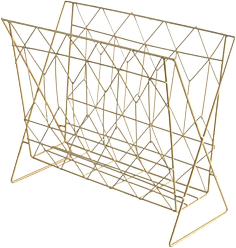 HBJWOV Minimalist Iron Desktop Magazine Organizer Creative Books Storage Rack Desk for Book CD File，Golden