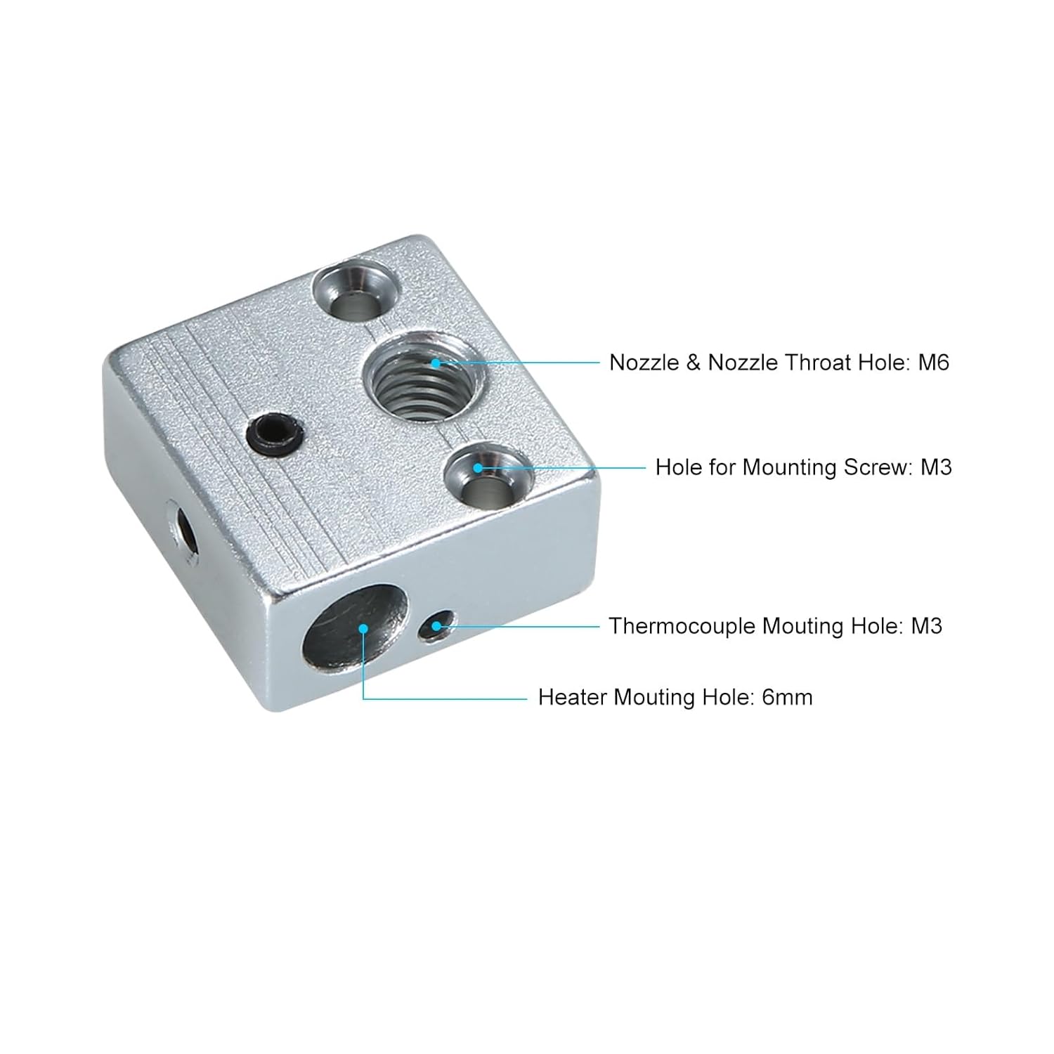 2pcs Aluminum Heater Block Hot End Heating 20 * 20 * 10mm M6 nozzles 3D Printer Parts