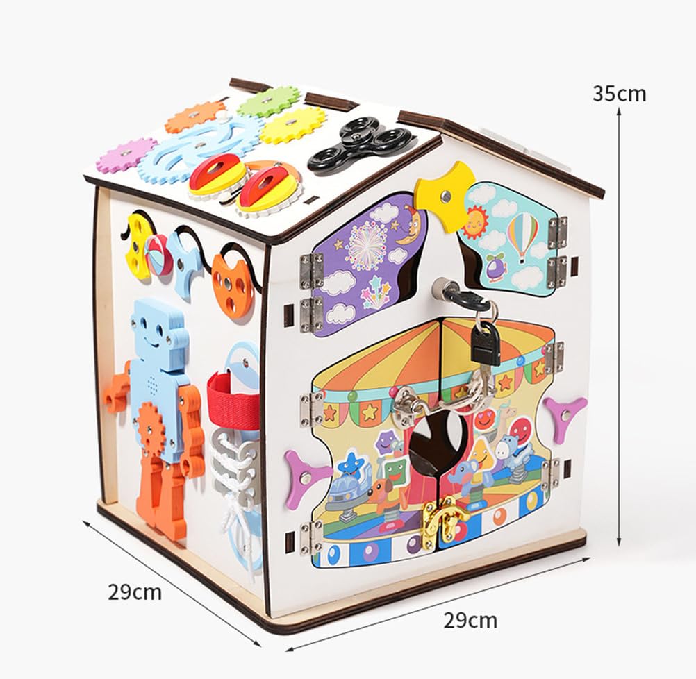 Casa Occupata in Legno Montessori, Cubo Sensoriale per Bambini con Serrature e Chiusure
