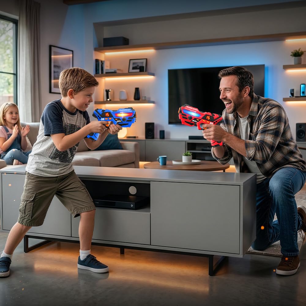 VATOS Set Laser Tag Ricaricabile 2 Pezzi, Giocattoli Pistola Laser con Schermo LED, Raggio 40 m per Interni ed Esterni - Gioco per Ragazzi e Famiglia, Regalo di Compleanno e Vacanza per Bambini 6+