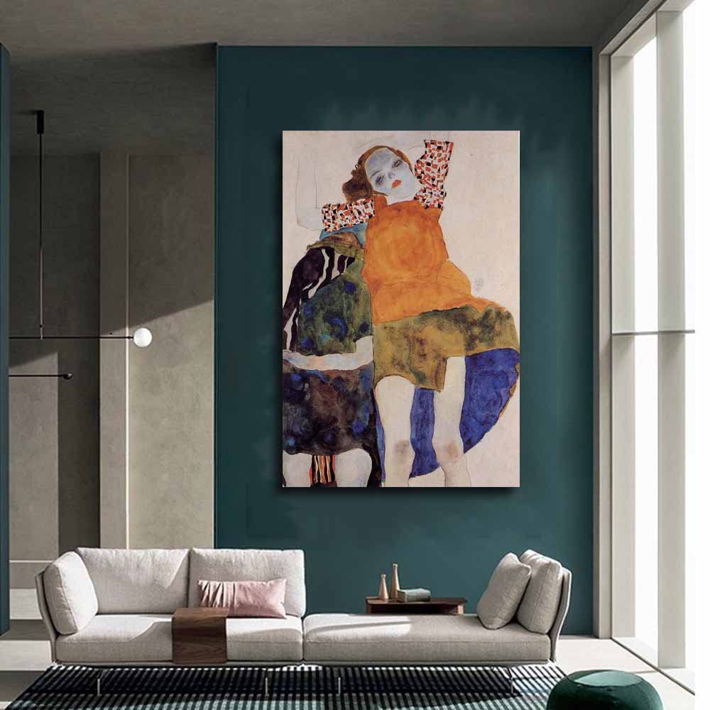 額装品/Two Girls/エゴン シーレ/アート/ポスター/インテリア Amazon.co.jp: エゴン・シーレ-Two Seated Girls 絵画 インテリア