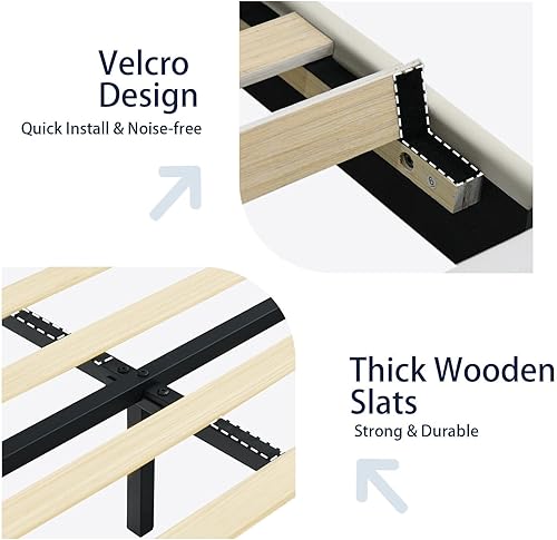 Miniatura 69 de BarnFurin Base de cama de tamaño matrimonial con cabecero, cama de plataforma tapizada con cabecera capitonada con botones ajustables, marco de cama