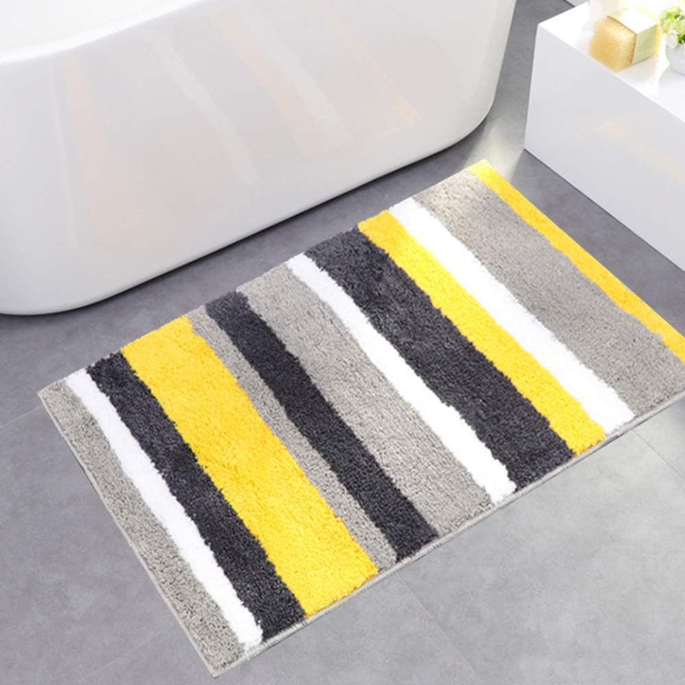 Luxury Bathroom Rug Mat,20"x32",Extra Soft and Absorbent Microfiber Shower Carpet Rug, Non-Slip Machine Washable Quick Dry Ultra Shaggy Bath Mats for Tub, Bathroom and Shower (Yellow-Grey, 20"x32")