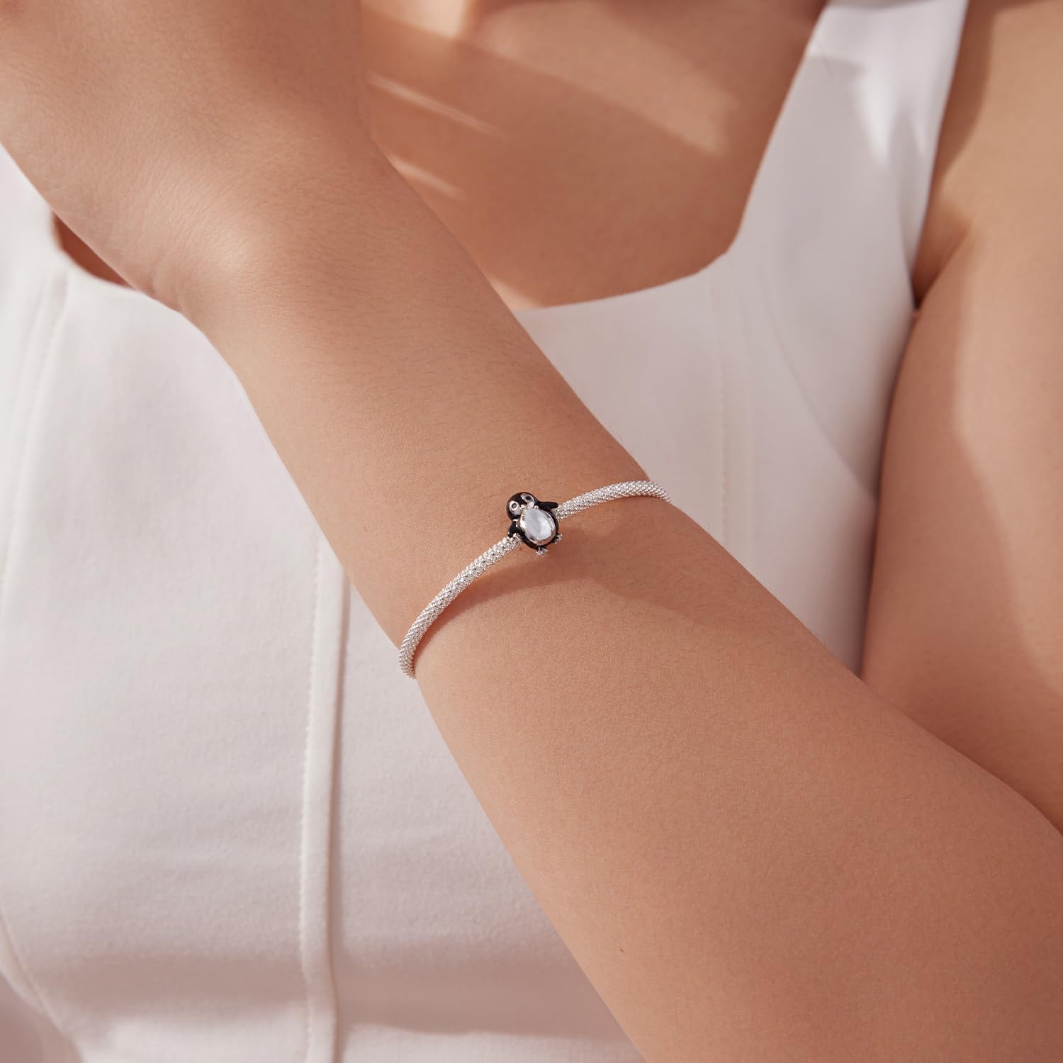 Braccialetto con perline a forma di pinguino, accessorio in argento Sterling 925, compatibile con braccialetti da 3 a 4,5 mm
