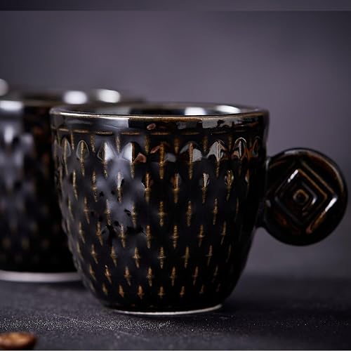 Miniatura 5 de Juego de 6 tazas vintage Demitasse de 3 onzas, tazas de café expreso pequeñas en relieve únicas (gris)