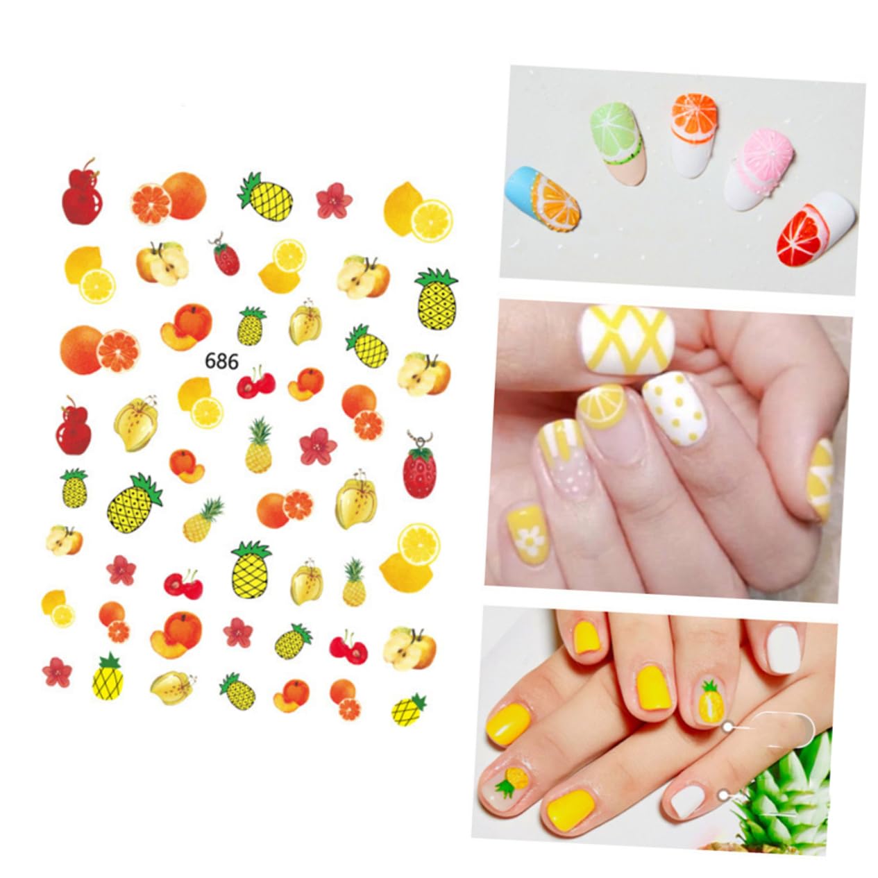 3 Set Adesivi Unghie Frutta Con Design E Per Manicure Creativa Facile Applicazione Per Eventi E Feste 12 Fogli*3