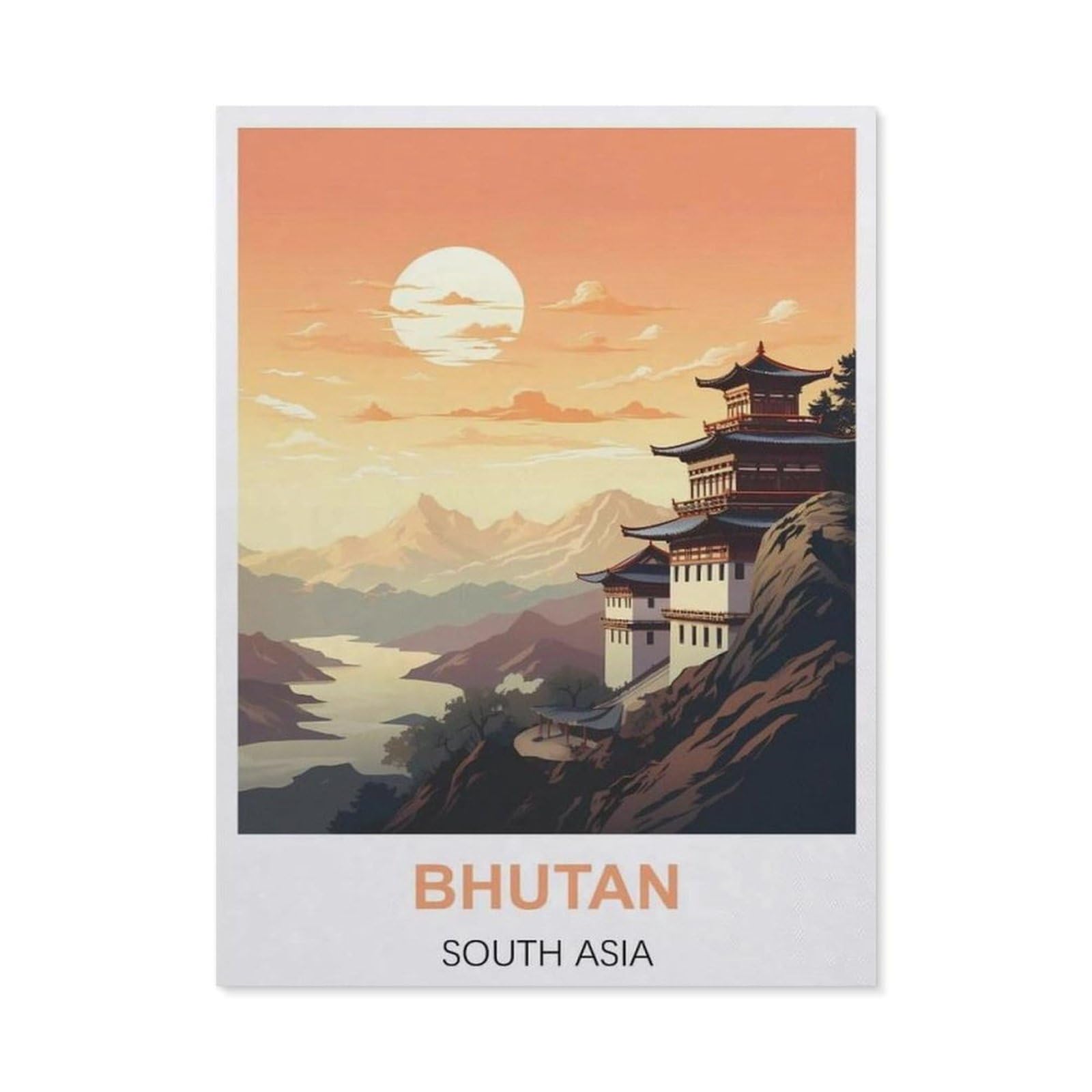 BEAYODKP 5D DIY Diamond Painting Kit，Bhutan South Asia Vintage Travel Poster，Crystal Mosaic Full Drill Round Diamond Painting Embroidery Accessories（50 x 60 cm/19.68 x 23.62 inches）-BX97