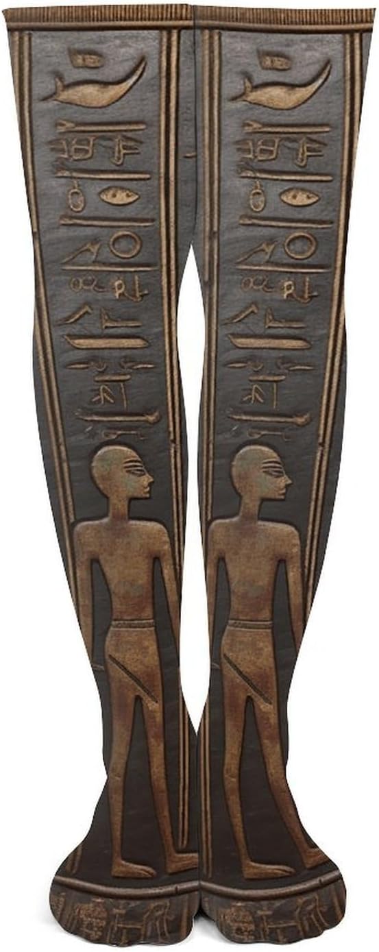 Ancient Egyptian Hieroglyph Knee High Stockings for Women 23.6" Breathable Thigh High Stockings Over The Knee Socks
