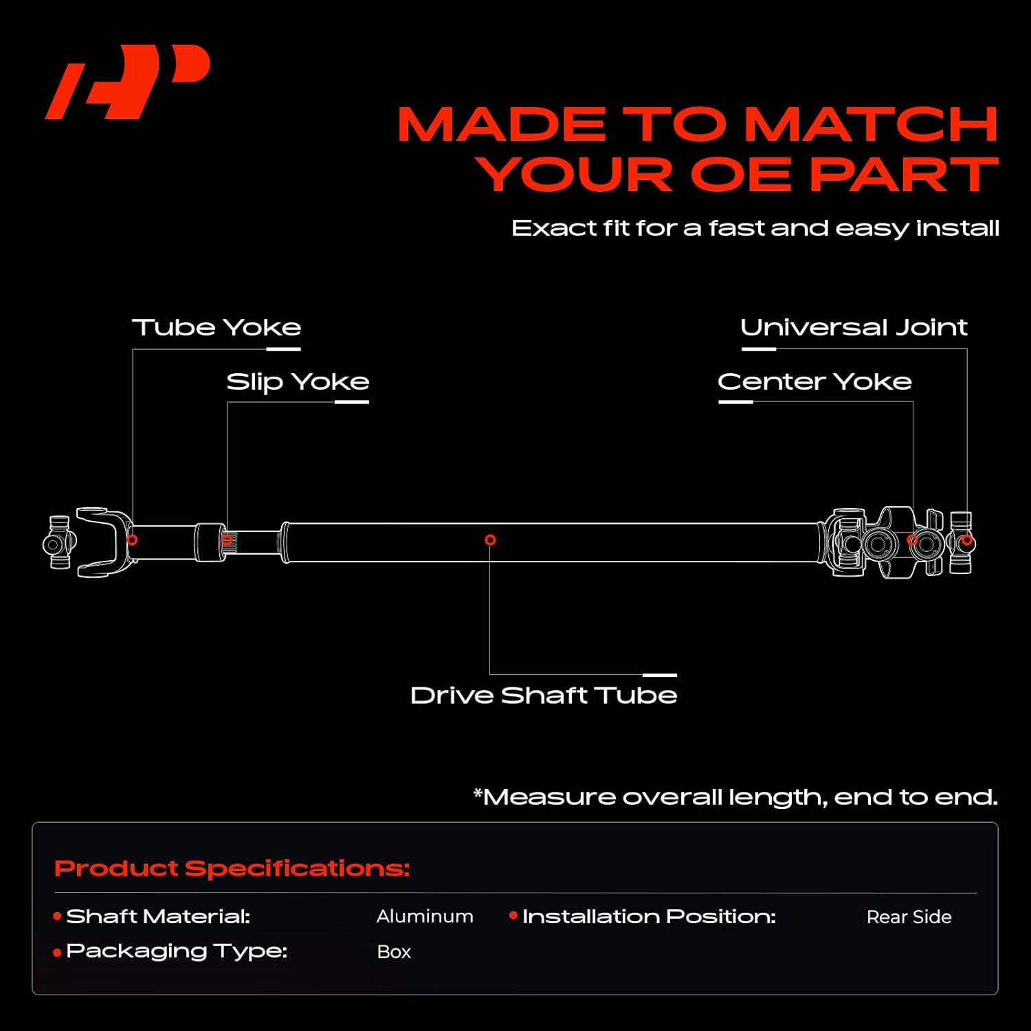 A-Premium Front Complete Drive Shaft Prop Shaft Driveshaft Assembly Compatible with Jeep JL Series Wrangler 2018-2024, JT Series Gladiator 2020-2023, Automatic Transmission
