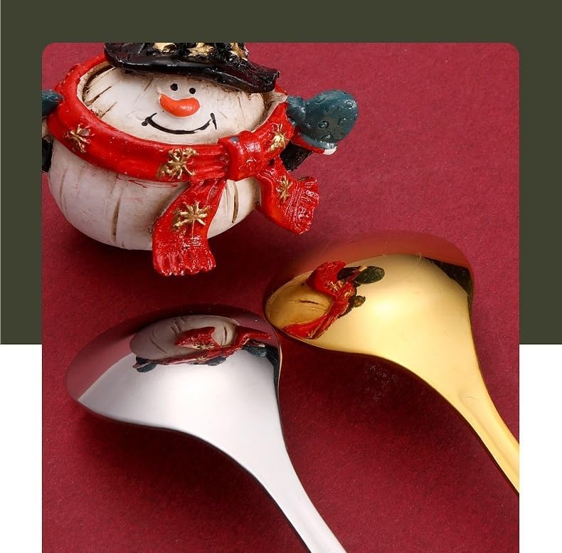 Flatware Silverware Set, 6/24/36/48/60/72pcs Christmas tableware stainless steel spoon creative 3D Christmas figurine fruit spoon gift box set, Tableware Cutlery Set(Gold,60 Pieces for 10)