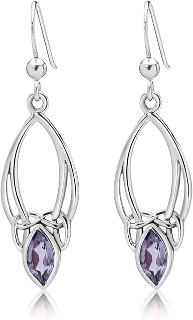 DTPsilver® 925 Sterling Silver Drop/Dangle Hooks Earrings - Trinity Knot - Celtic Collection - Various Natural Gemstones