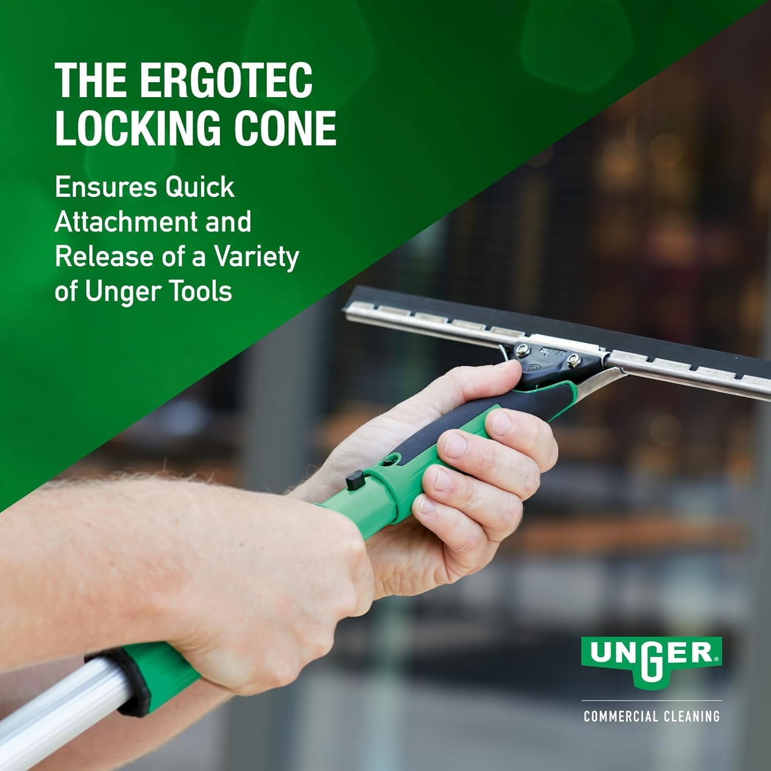 Unger Commercial OptiLoc 2-Section Telescopic Extension Pole, 8 ft - For High Access Window Cleaning & Washing, Aluminum/Plastic, Silver/Green (Single Pole) - EZ250