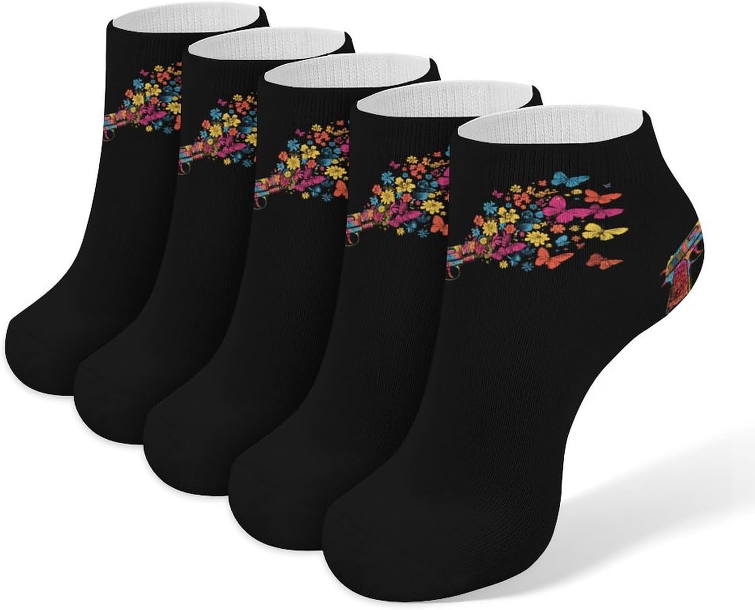Handgun And Butterflies Socks for Men Women 5 Pairs Ankle Socks