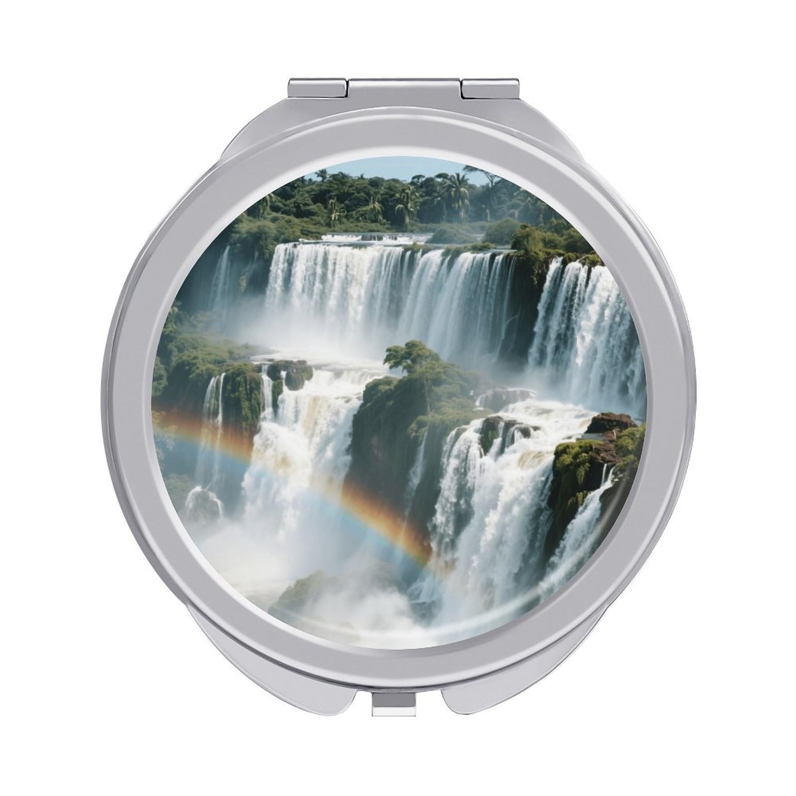Fekiloot Style Iguazu Falls Travel Makeup Mirror Handheld Compact Mirror Portable Pocket Mirror Double-Sided 1X/2X Magnifying For Handbag And Purses