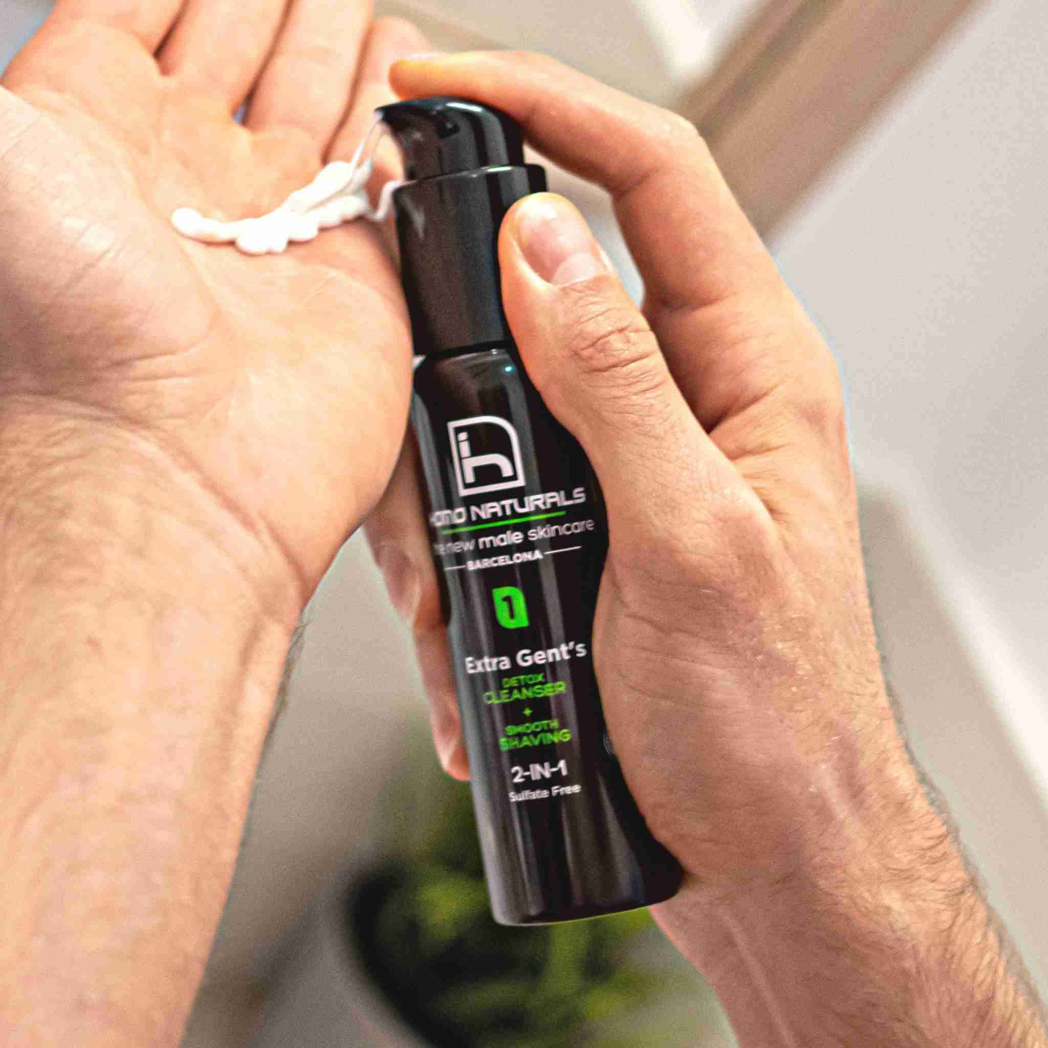 Homo Naturals Limpiador facial hombre Natural - 2en1 Limpieza facial + Crema para afeitar - Jabón cara hombre - Rutina diaria masculina con efecto Detox - 70ml