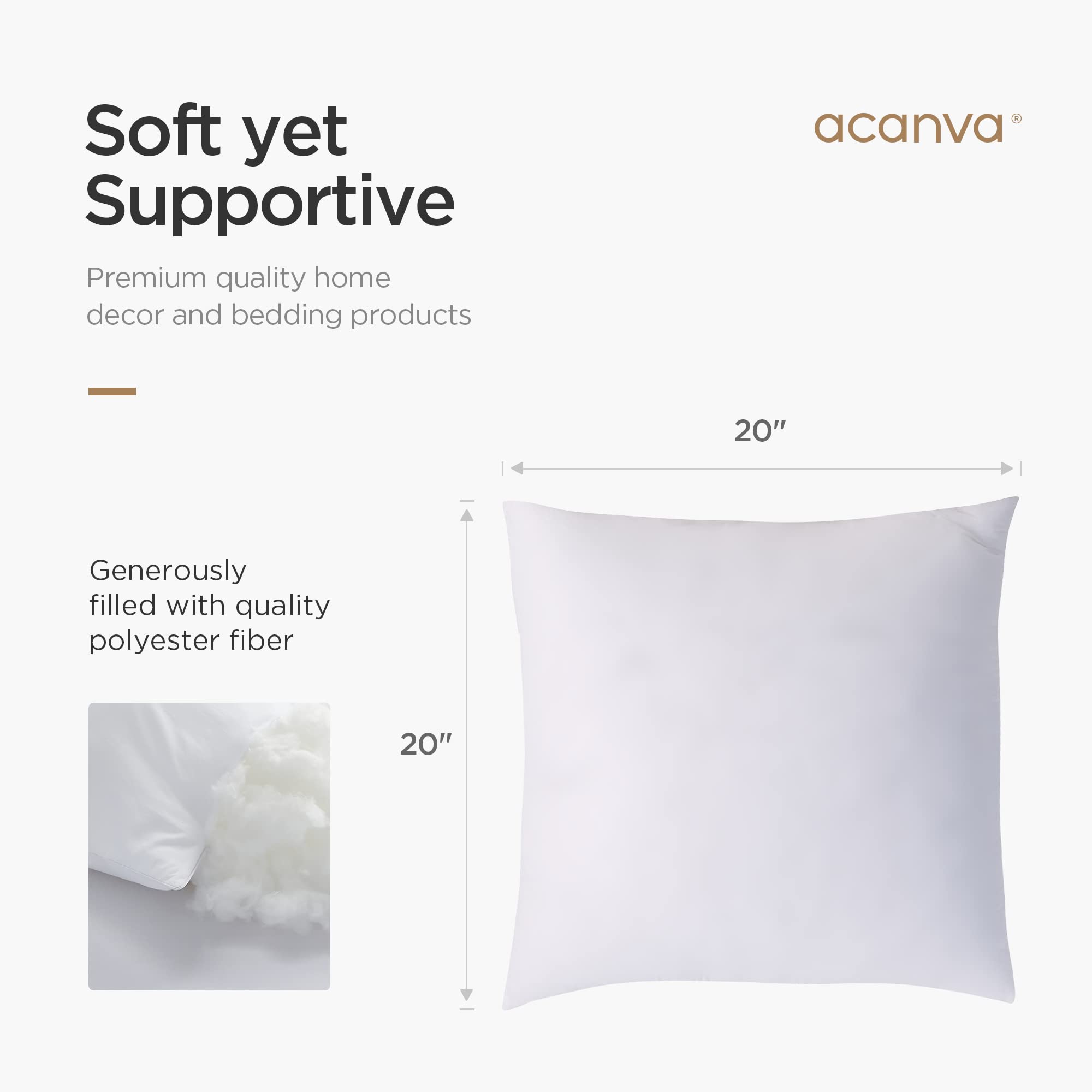 Acanva Premium Throw Pillow Insert 14x14 Inch - Fluffy Microfiber Stuffer For Couch, Bed, Chair, Decorative Sham - View #5