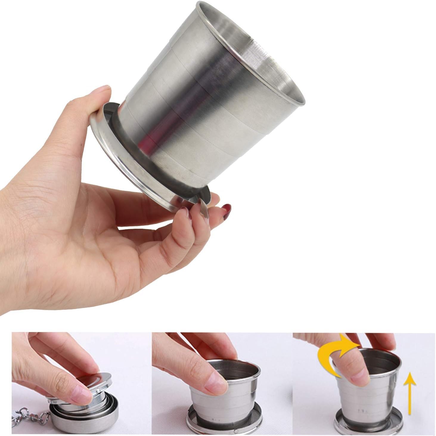 Bicchiere Pieghevole In Acciaio Inossidabile, Tazza da Viaggio Pieghevole con Coperchio Tazza Retrattile Portabile Riutilizzabile per Viaggi, Esterni, Campeggio, 240 Ml