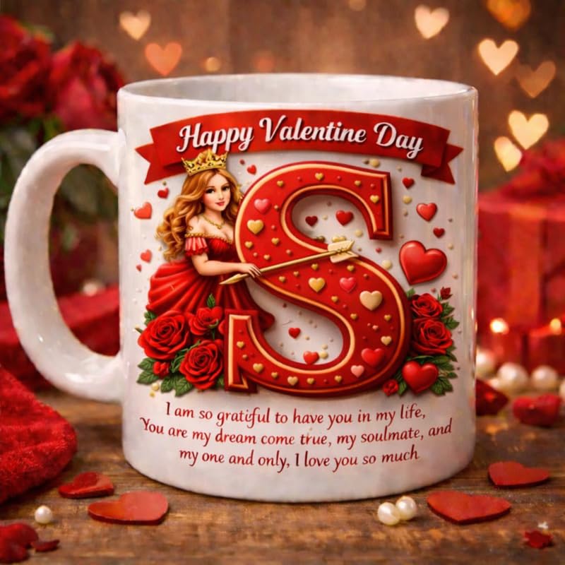 Valentine Day Alphabet S Coffee Mug | Romantic Love Gift for Girl...