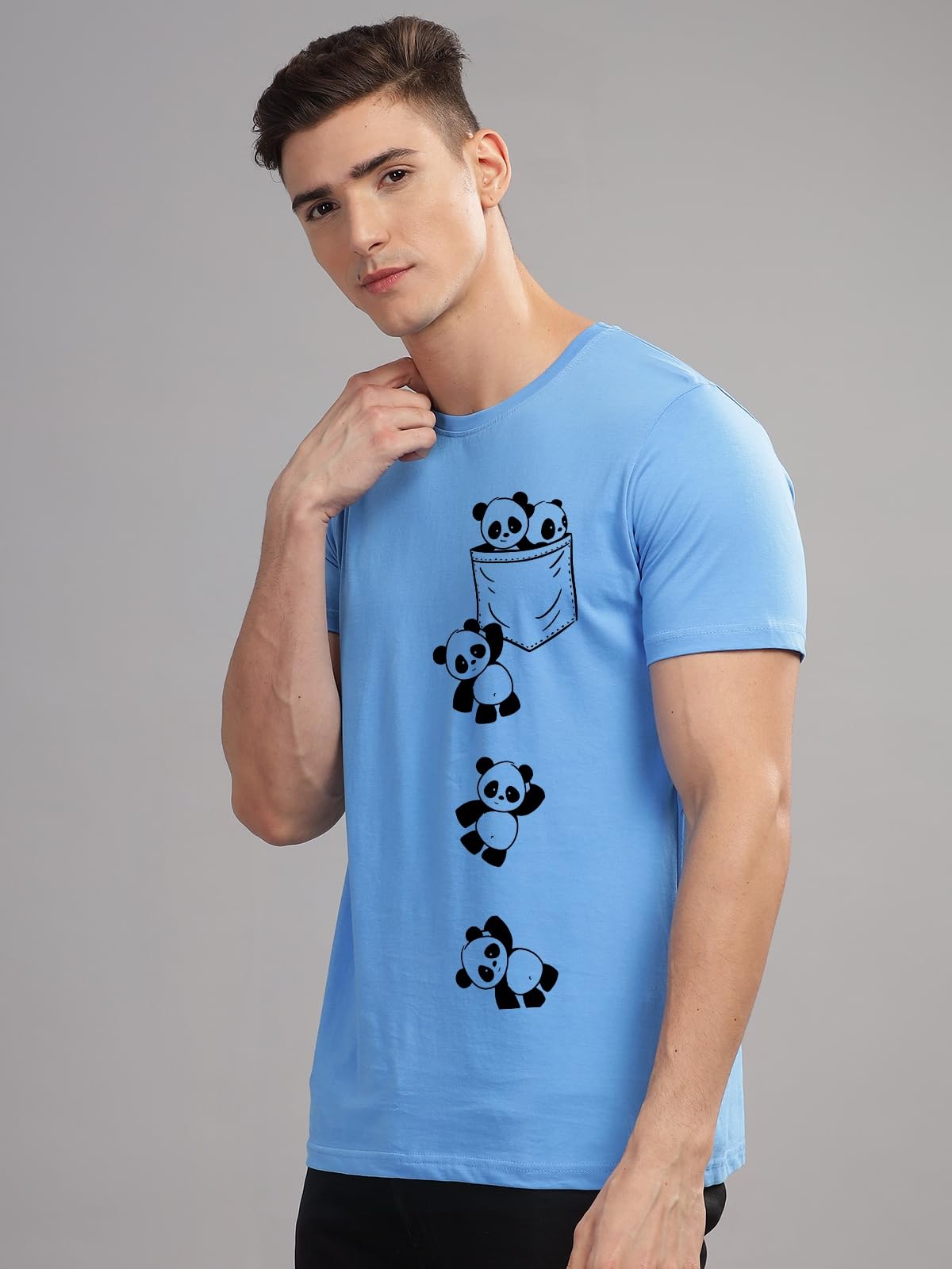 ADRO Lot de 3 t-shirts 100 % coton lycra coupe droite col rond manches mi-longues pour homme