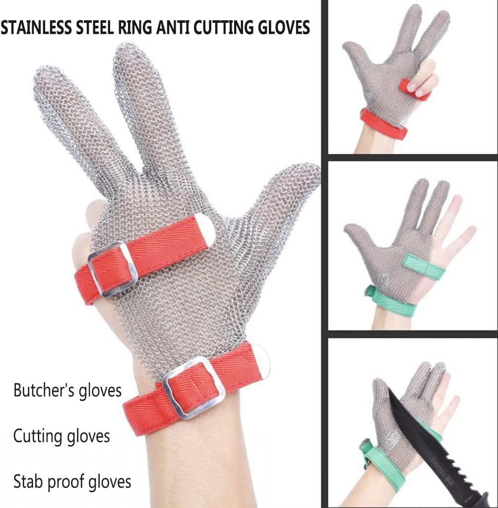Guantes Anticorte Resistentes A Cortes Metálicos, Guantes De Trabajo De Seguridad De Carnicero De 3 Dedos, Guantes De Malla De Nailon., A Pack of One/XXL