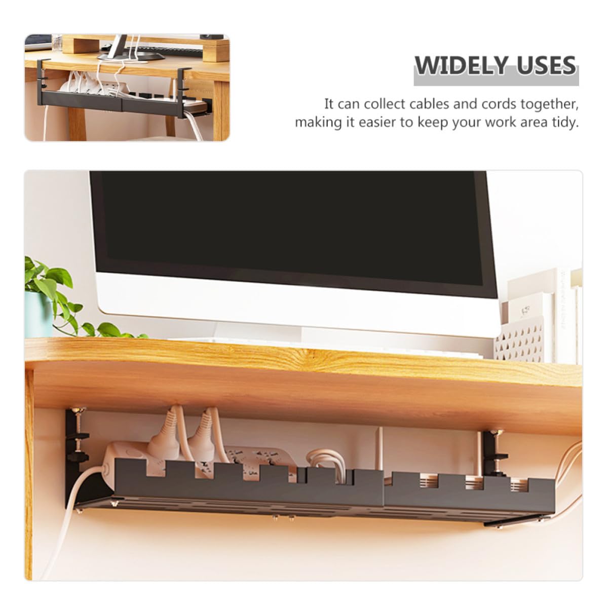 UKCOCO Bandeja Organizador de Cables bajo Mesa Resistente para Gestión de Cables Escritorios de Oficina y Hogar para Recoger y Ocultar