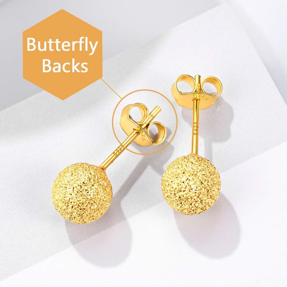 Hypoallergenic Earrings For Women Sensitive Ears Sterling Silver 7mm Big Disco Ball Stud Gold Earrings
