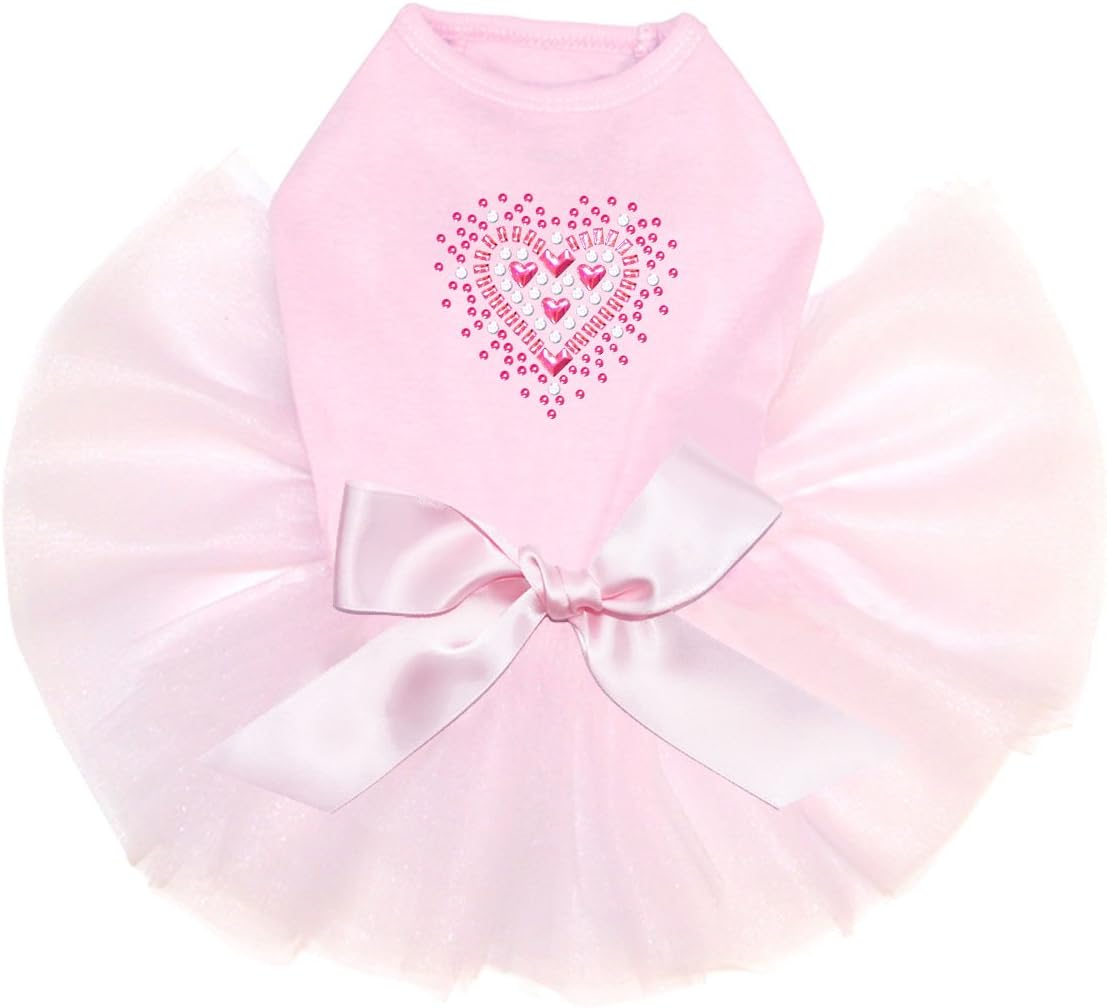 Pink Swarovski Heart - Bling Rhinestone Heart Valentine Dog Tutu Dress, XXS Pink