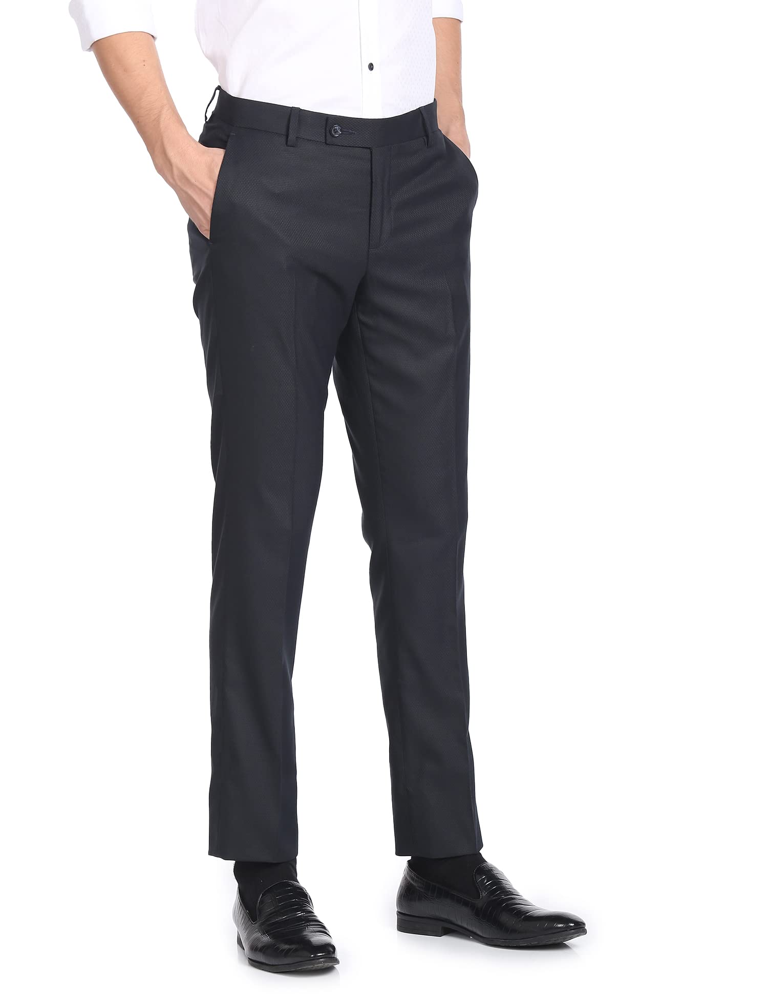 arrow Men's Solid Tailored Fit Polyester Formal Trouser (ARCBOTR0006_Dark Blue_32)-picture-24